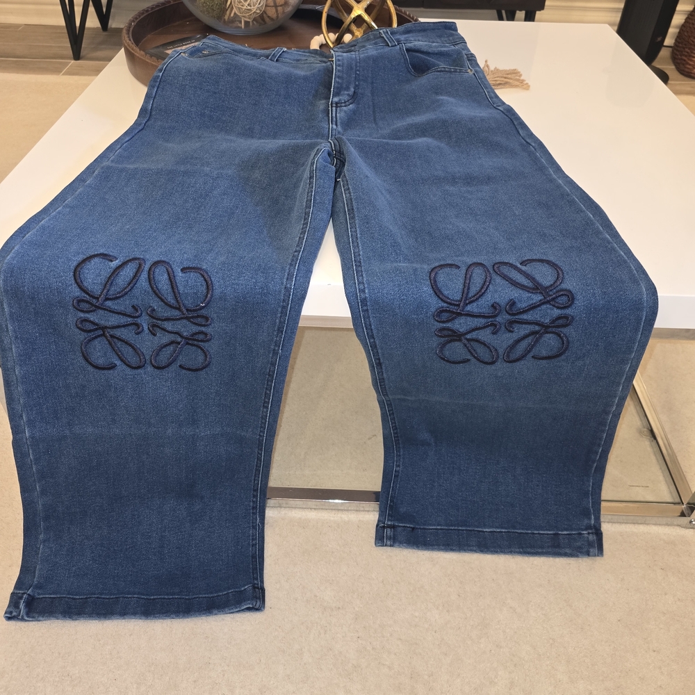 Loewe Blue Wide Leg Jeans with Loewe Embroidery